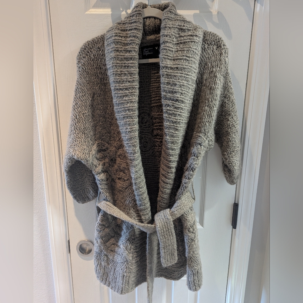 American Eagle Outfitters Gray Belted Cardigan